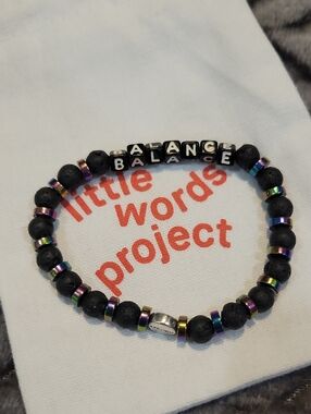 Little Words Project "Balance" Black Lava Stone Bracelet